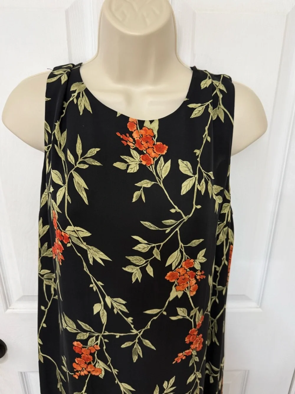 Valerie Stevens Floral Maxi Dress Black Orange Sleeveless Silk Size 10 Elegant - Picture 6 of 11